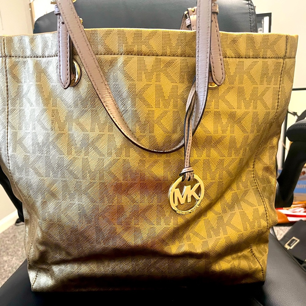 Michael Kors Gold and Tan Signature Tote
